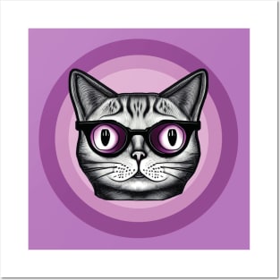 Cool Retro Cat Wearing Funky Glasses Posters and Art